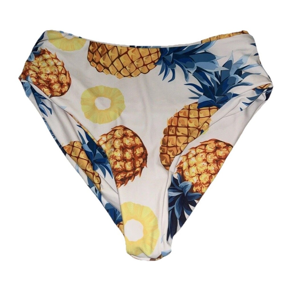 High Waist Reversible Pineapple Print Bikini Bottom Tropical Cheeky Size S